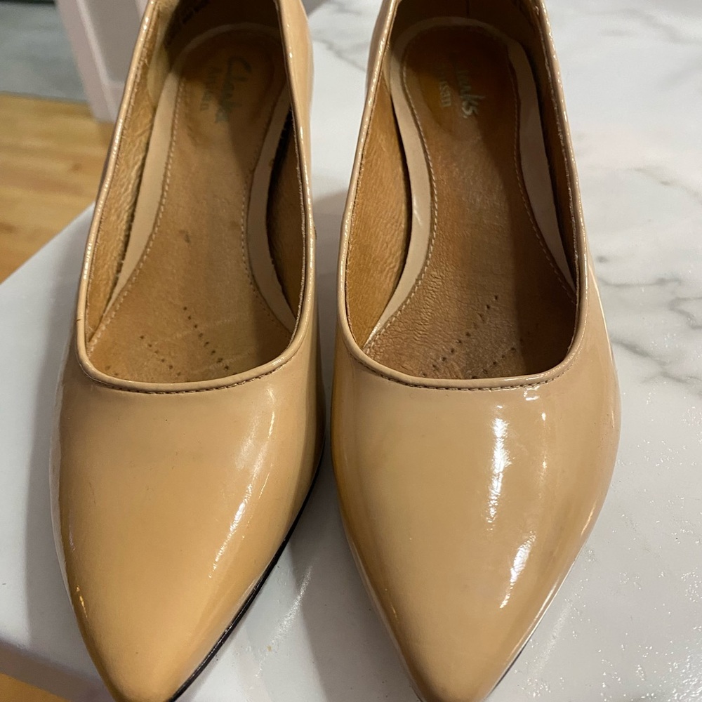 Clarks Nude Patent Leather Heels